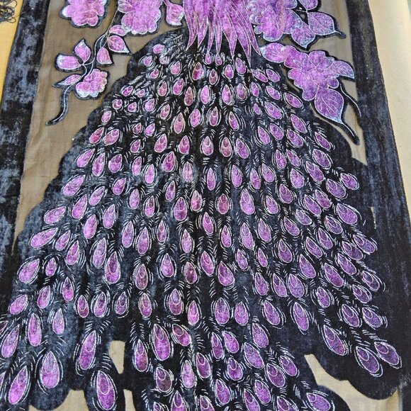 Peacock design black/purple shawl - Picture 10 of 11